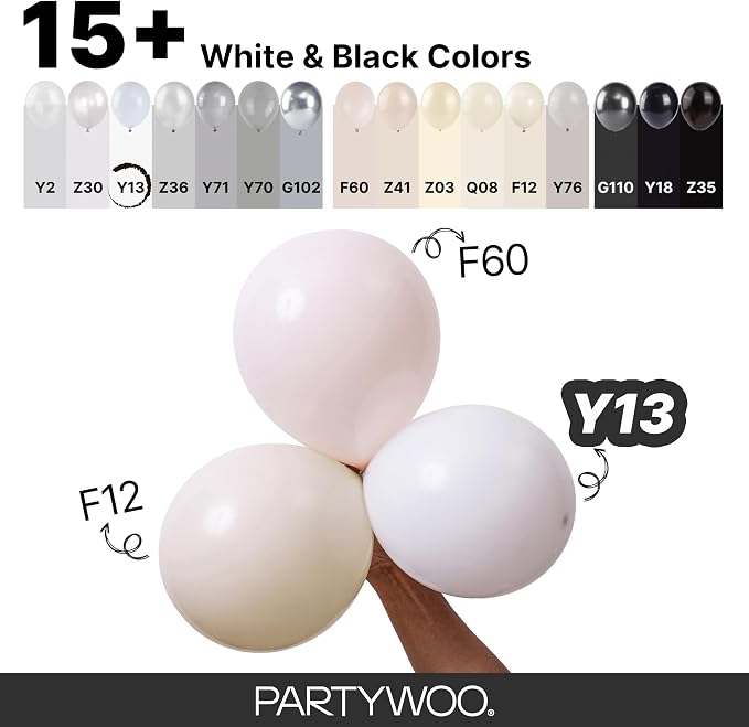 PartyWoo White Balloons 155pcs Matte White Latex Balloons Different Sizes | 18 - Image 4