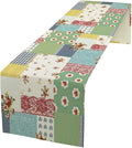 Patchwork Boho Table Runner,Vintage Colorful Floral Plaid Polka Dot Print Tablecloth Burlap for Hotel Indoors Outdoor Dining Room Kitchen Home Decor,W13X L80 in