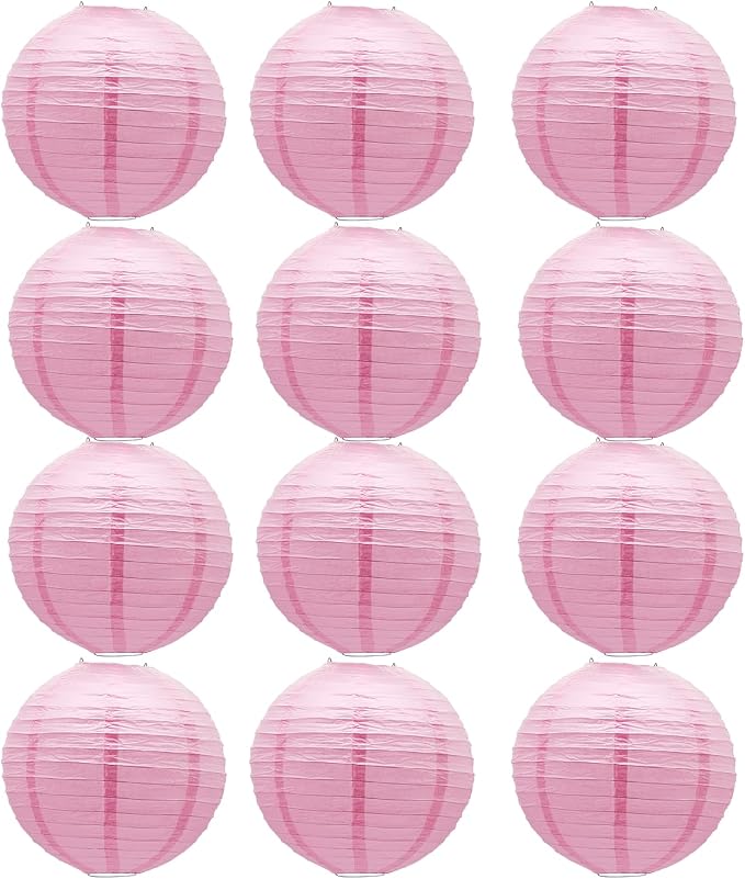 Pink Paper Lanterns Hanging Chinese Round Lanterns by BARTHEW
