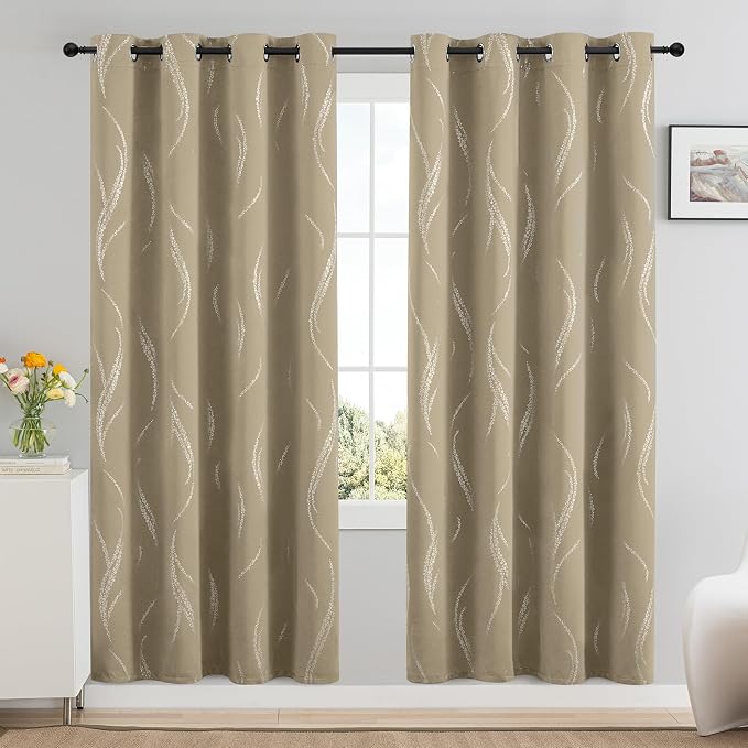 Yakamok Natural Light Blocking Curtains 72 Inches Silver Print 2 Panels | - Image 2