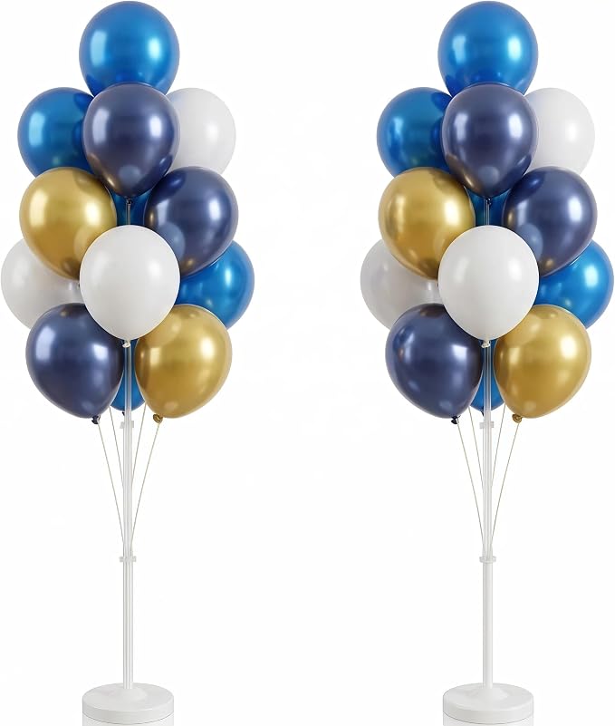HIINS Gold Blue Balloon Tower Stand Kit Set of 2 by HiinsPartyDecoration