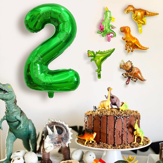 LilyZheng Dinosaur Number 2 Balloon, 40 Inch Dark Green Number Foil Balloon - Image 5