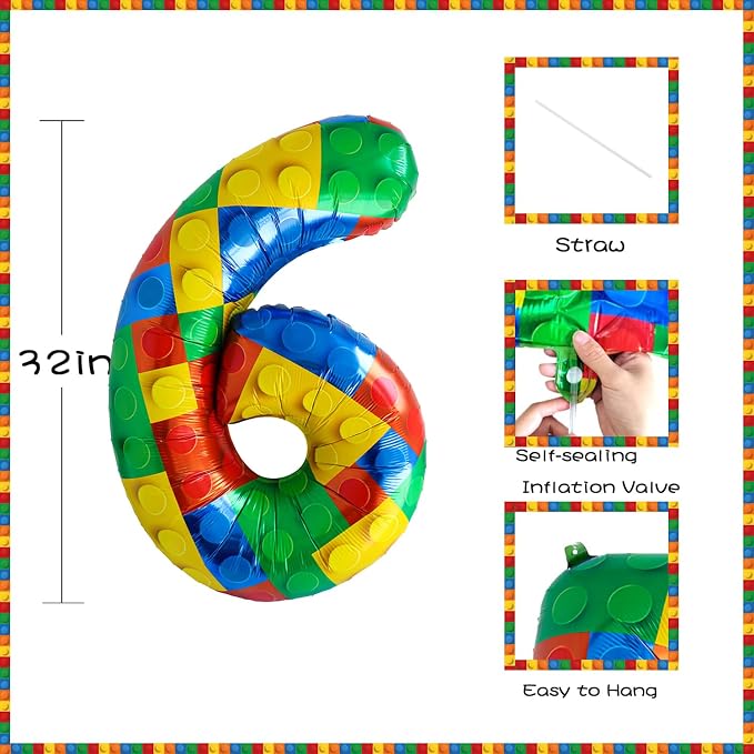 32 Inch Stackable Block Number Balloon – Colorful Brick Building Themed Big - Image 2
