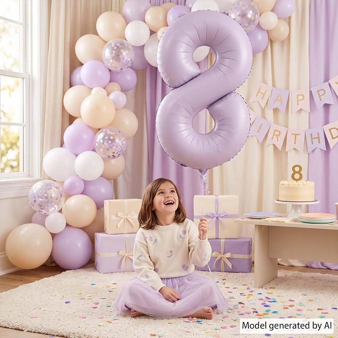Cream Purple Number 8 Balloon 40 Inch, Foil Digit - Image 2