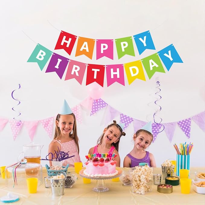 Fecedy Colorful Happy Birthday Banner Bunting Pre-Strung No DIY - Image 4