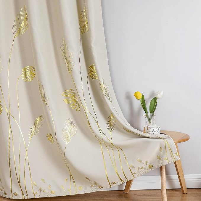 Gold Palm Leaf and Wheat Pattern Blackout Curtains - Image 7