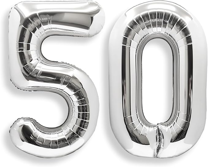 AULE 40 Inch Silver 50 Balloon Number Foil 0-9 Birthday Big Numbers | Birthday by AULE