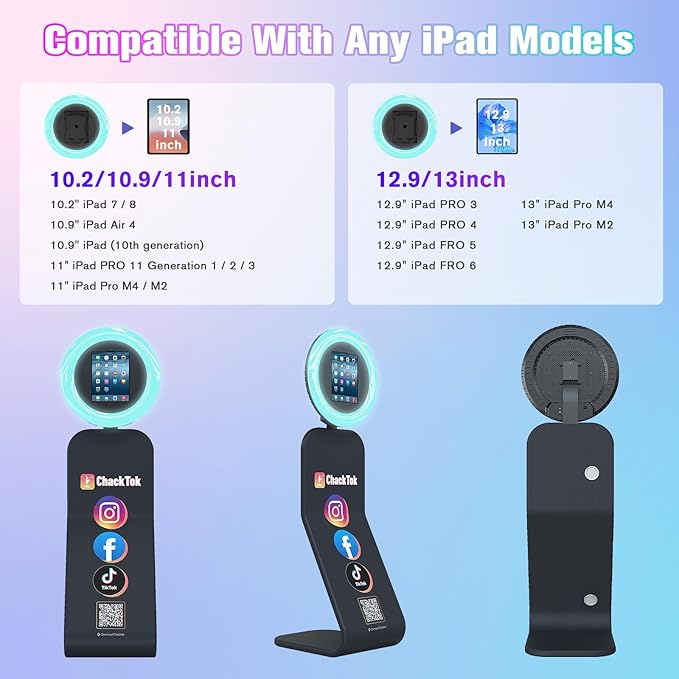 MWE Portable Photo Booth Stand Compatible with iPad Photo Booth 10.2in/10.9in/11in/12.9in with Software APP and Remote Control, RGB Ring Lights Music Sync,Logo Customization (Clothbooth,Honeycomb Box)