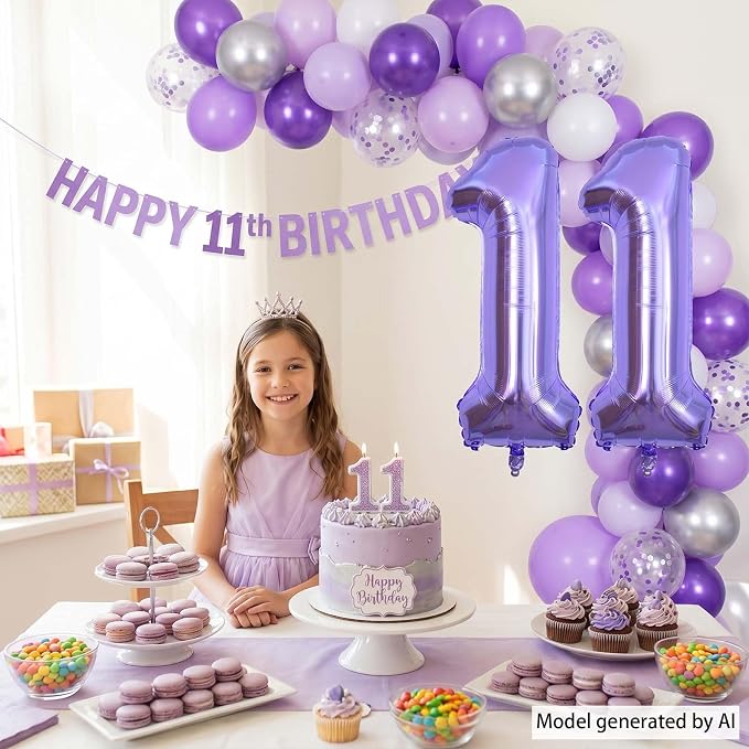 Purple Number 11 Balloon 40 Inch, Large Metallic Foil Number 11 Balloons - Image 2