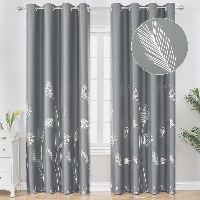 Grey and Silver Blackout Curtains 2 Panels Window Curtain Panels by ESTELARTEXTILER