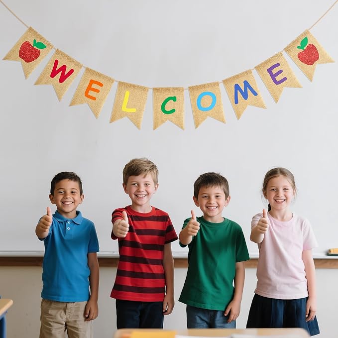 Welcome Burlap Banner Sign Classroom NO DIY Welcome Back to School Banner | - Image 4
