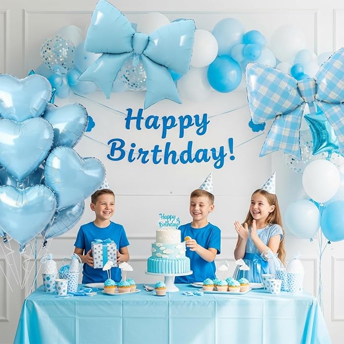 Vuzvuv Blue Gingham Bow Heart Balloons Set, Anniversary, Bridal Shower（Mix - Image 5
