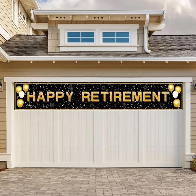 Retirement Party Decorations, Large Black and Gold Happy Retirement Banner - Image 3