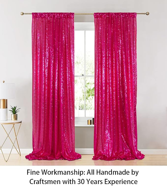 ShinyBeauty Sequin Curtains 2 Panels Fuchsia 2FTx8FT Sequin Photo Backdrop Hot - Image 3