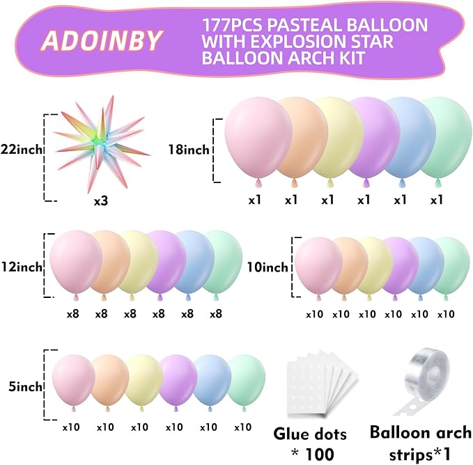 Pastel Balloon Arch Kit, Different Size Balloons Kit - Image 2