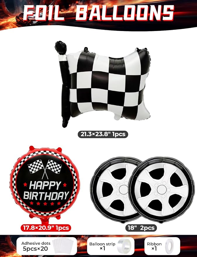 Race Car Balloon Arch Garland Kit, Race Car Birthday Party Decor | 103 Pcs Red - Image 3