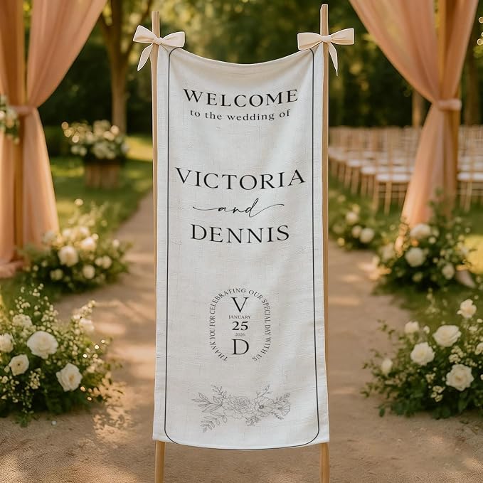Mapileng Modern Wedding Linen Wall Tapestry Welcome Banner, Personalized Couple - Image 5