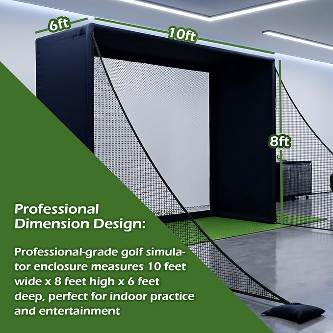 10x8x6 ft Golf Simulator Enclosure Net with HD Impact Screen & Frame Kit | Indoor Home Golf Training Cage Simulator Accessories | Gift for Golfers Men Women