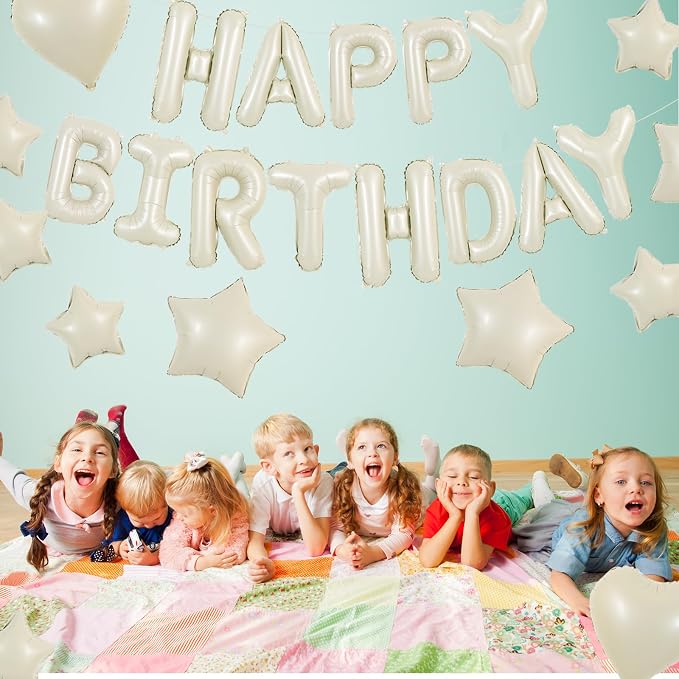 TONIFUL 31PCS Cream White Happy Birthday Decorations 16 Inch Happy Birthday - Image 4