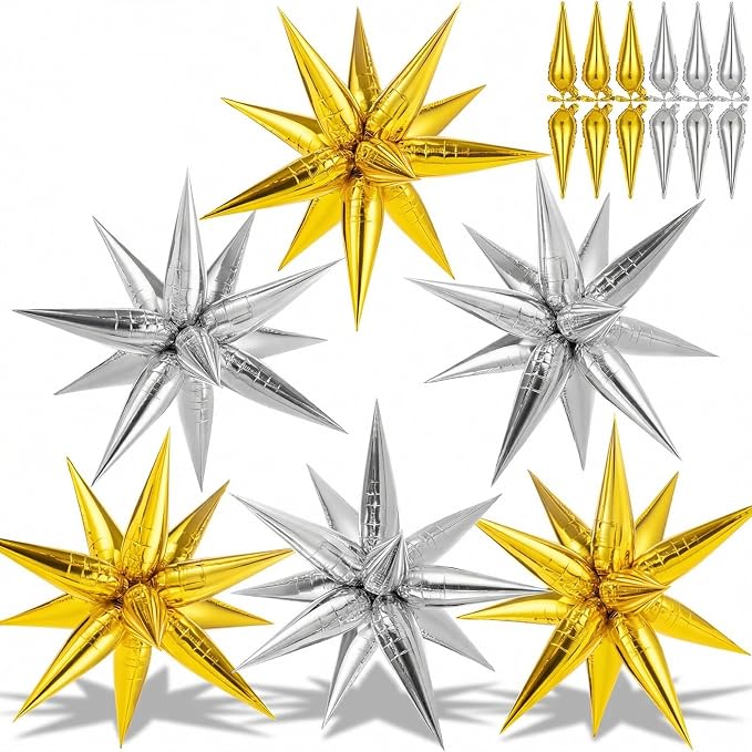 74 PCS Gold Silver Star Balloons Foil, 26 Inch Large Explosion Cone Balloons by GCTWFYK