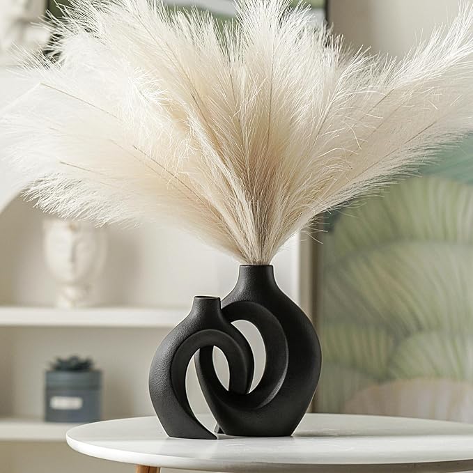 Lvases Snuggle Hollow Modern Ceramic Vase Set of 2 Nordic Pampas Grass Vase | - Image 3