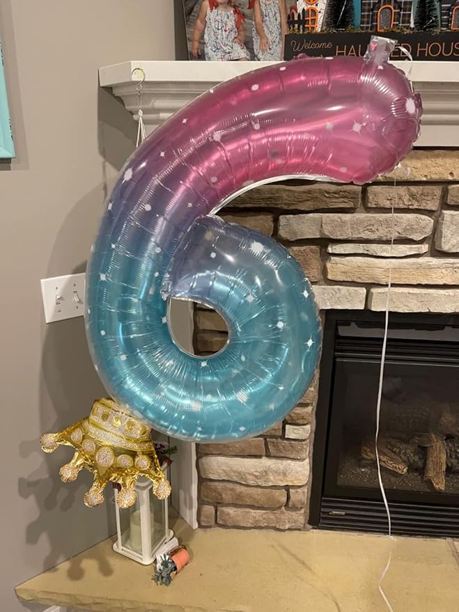 6 Balloon Numbers Birthday Decorations, 40In Pink Purple Blue Balloons | - Image 2