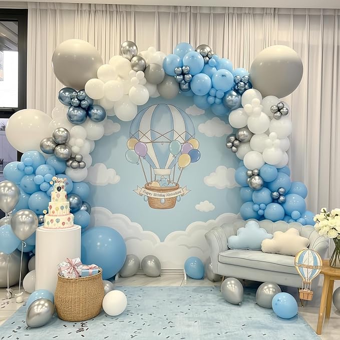 60 Pcs Baby Blue and Silver Balloons, 12 Inch Light Blue Dusty Pale Blue White - Image 5