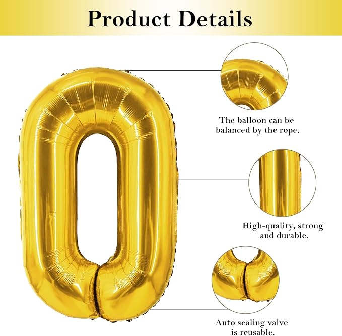 Biapian 40 Inch One Letter Balloons, Big Gold ONE Foil Balloons - Image 3