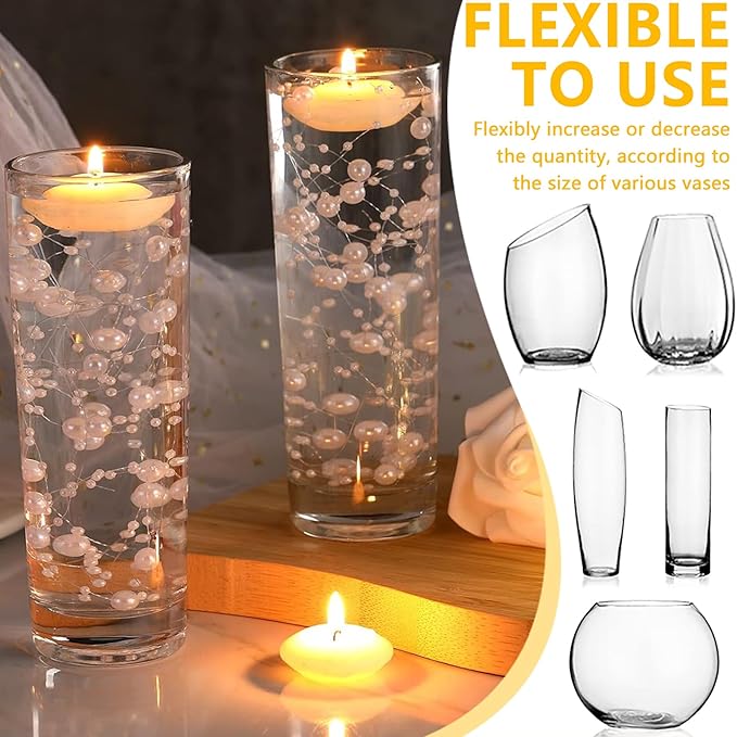 50 PCS Artificial Floating Beads for Centerpieces Vases, Black 8+3mm String Beads for Wedding Party Faux Pearl String for Decorating, String Pearls for Crafts Vase Filler