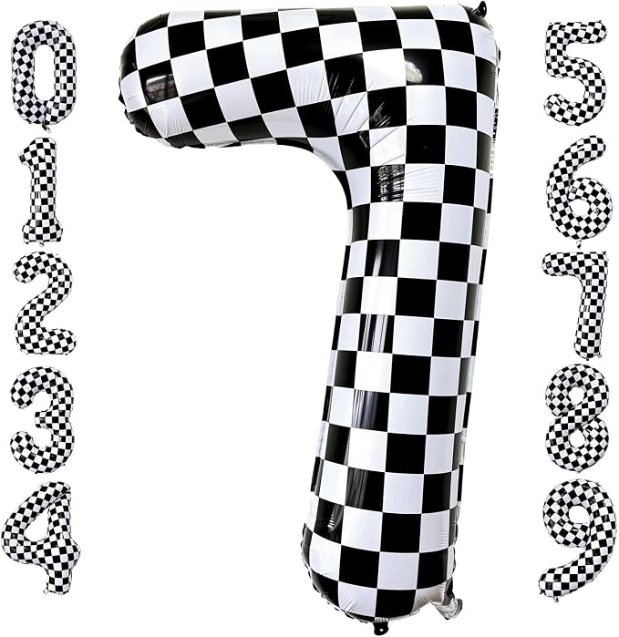 LHOAVWE Checkered Number 7 Balloons 40 Inch Giant Race Car Checkered 7 Balloons by LHOAVWE