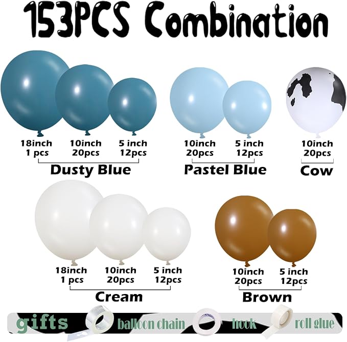 153 PCS Dusty Blue Cow Balloon Arch Garland Kit – Dusty Blue, Pastel Blue - Image 2