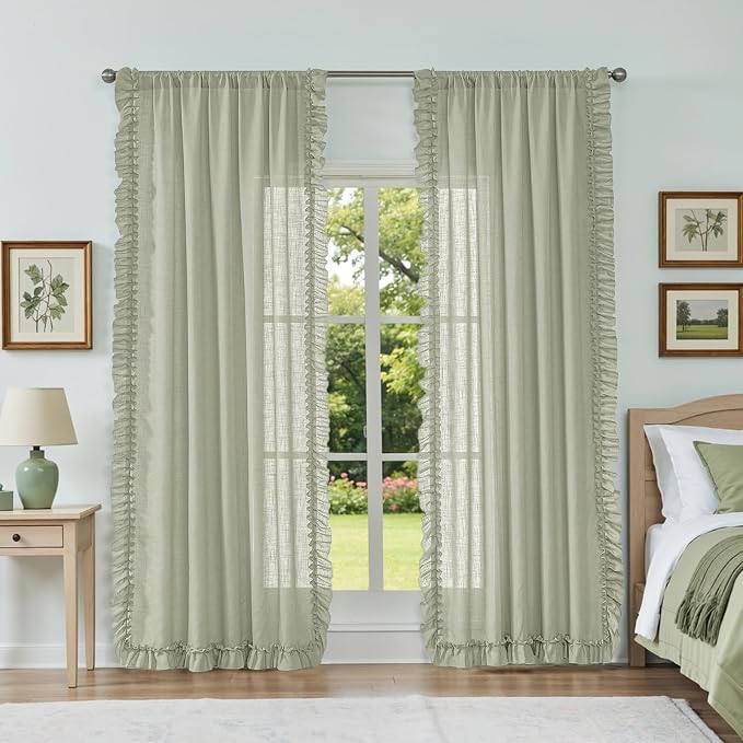 Light Sage Green Ruffle Curtains - Image 4