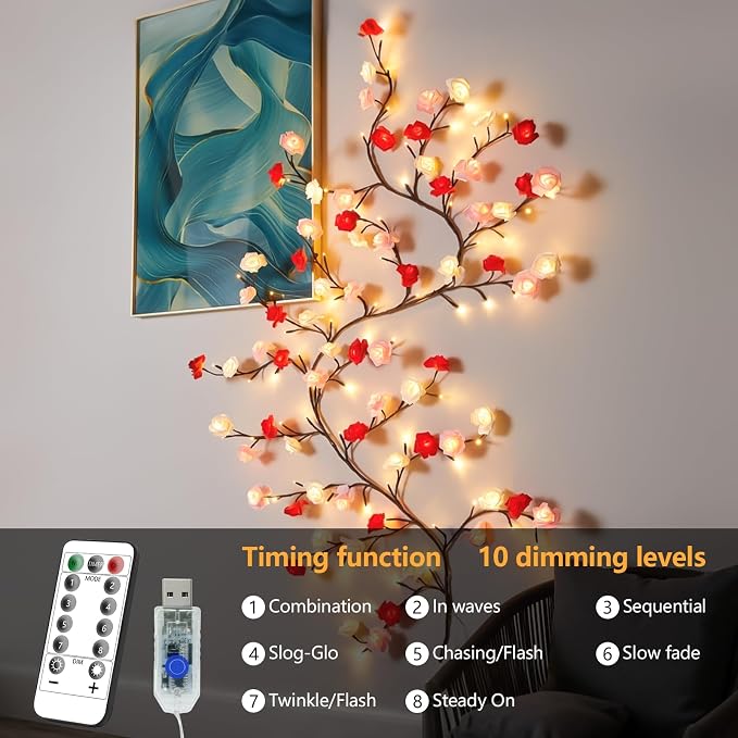 7.55FT 144LED Rose Blossom Enchanted Willow Vine Lights - Image 3