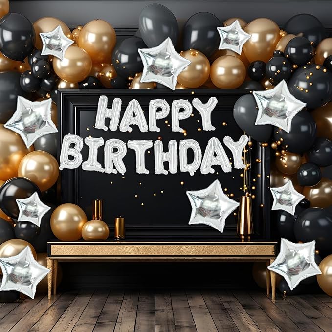 TONIFUL 35PCS Silver Happy Birthday Decorations 16 Inch Happy Birthday Balloon - Image 6