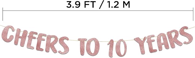 Pre-Strung Cheers to 10 Years Rose Gold Glitter Banner - Image 4
