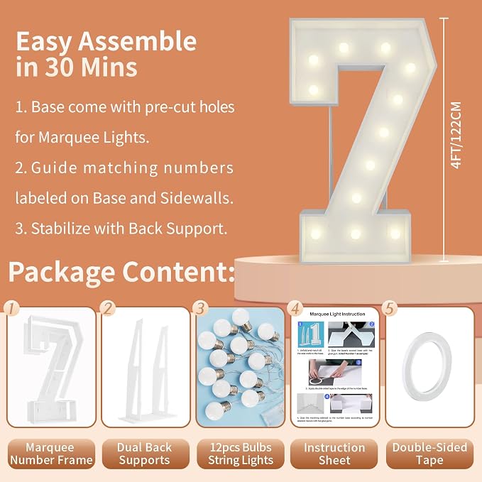 4FT Light Up Numbers Letters, Mosaic Numbers - Image 5