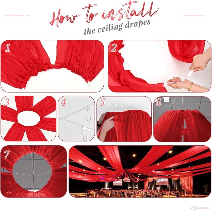 4 Panels Red Ceiling Drapes for Wedding Ceiling Drapes 5ftx40ft Wedding Arch - Image 4