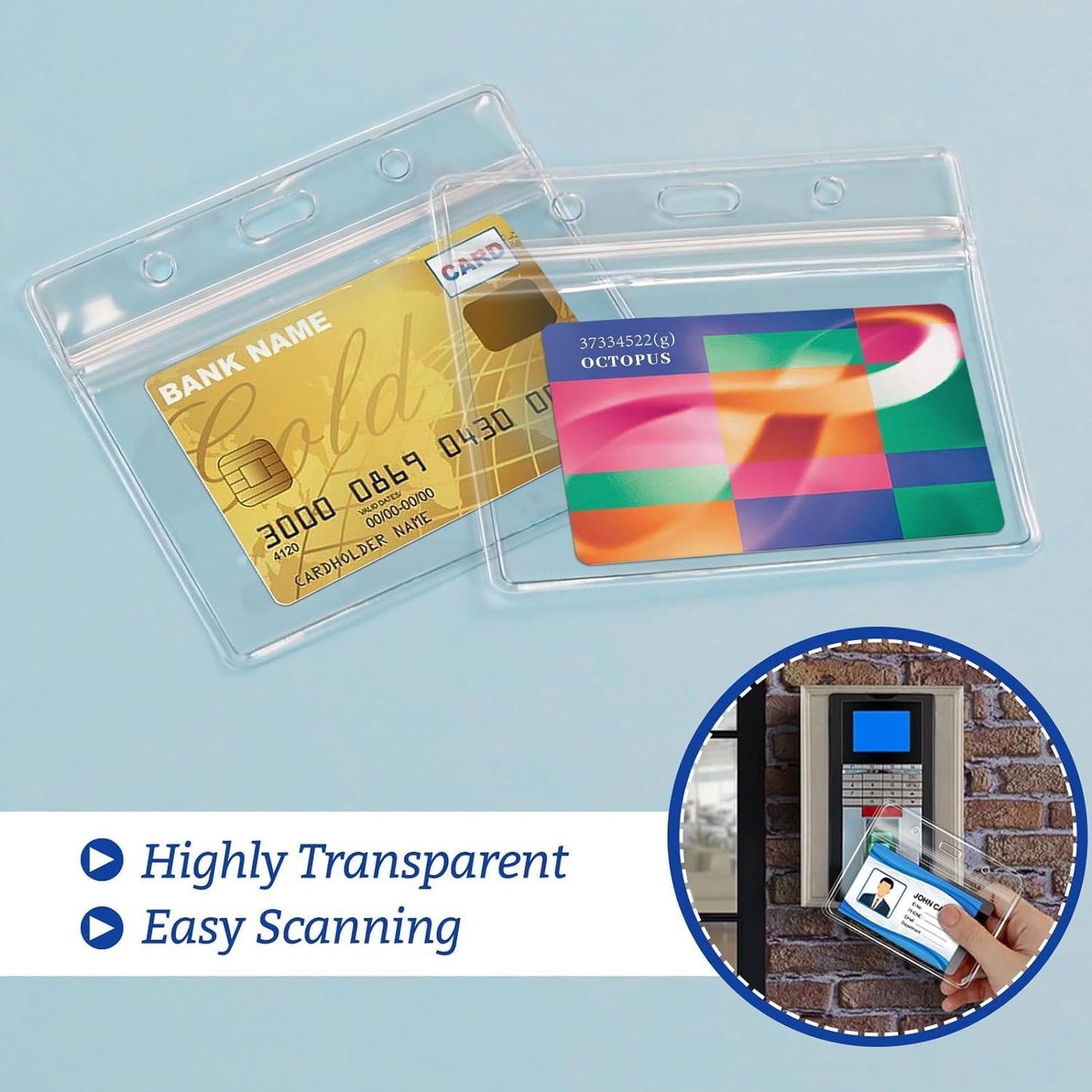 200 Pcs Clear Plastic Extra Thick Horizontal Card Holders, 4x3 Inch Sealable Waterproof Name Badge Bank ID Card Protector