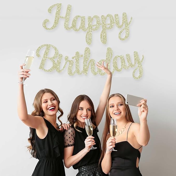 BEISHIDA Glitter Champagne Happy Birthday Banner Party Decoration NO DIY | - Image 4