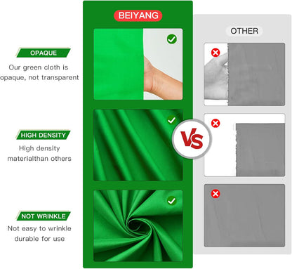 Green Screen Backdrop with Stand Kit, BEIYANG 6.5 X 5 Ft Portable Backdrop Stand Kit with Carrying Bag and 5 Clamps for Streaming, Video conferences and interviews