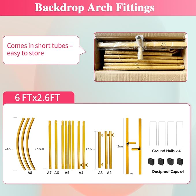 6 FT Metal Arch Backdrop Stand, Party Balloon Arch Stand | Dustproof caps - Image 8