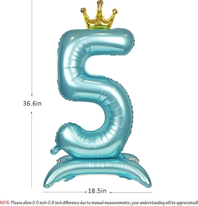 Blue Crown Number 5 Foil Balloon Standing Blue digital 5 Foil Balloon | - Image 2