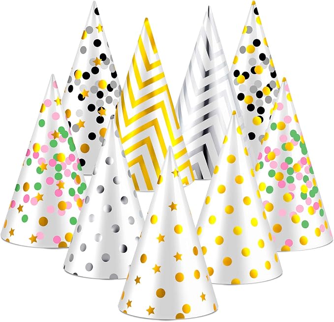 Geyoga 20 Pcs Party Cone Hats Bulk DIY Birthday Assorted Paper Cone Hats Gold by Geyoga