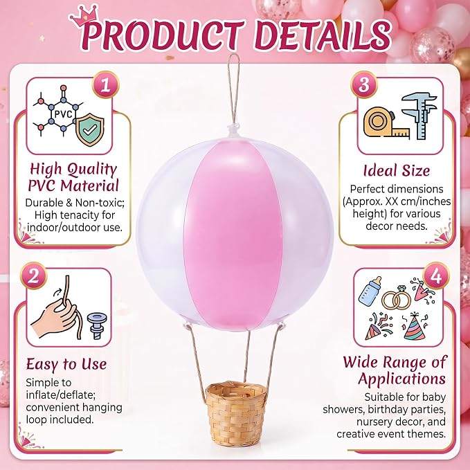 8 Sets Hanging Hot Air Balloon Decoration from Ceiling 12 Inch PVC Lanterns - Image 4