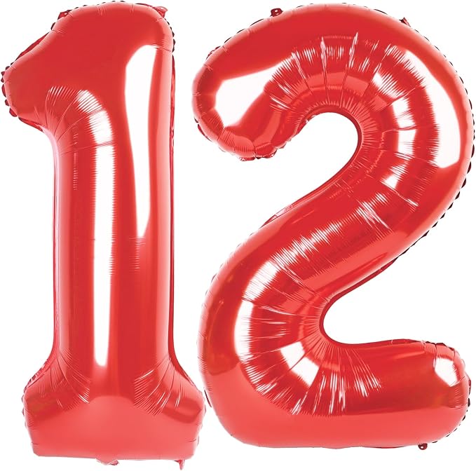 Red 12 Balloon - Number Balloon 40 Inch, 12th Red Birthday Decorations | Large by IWERP