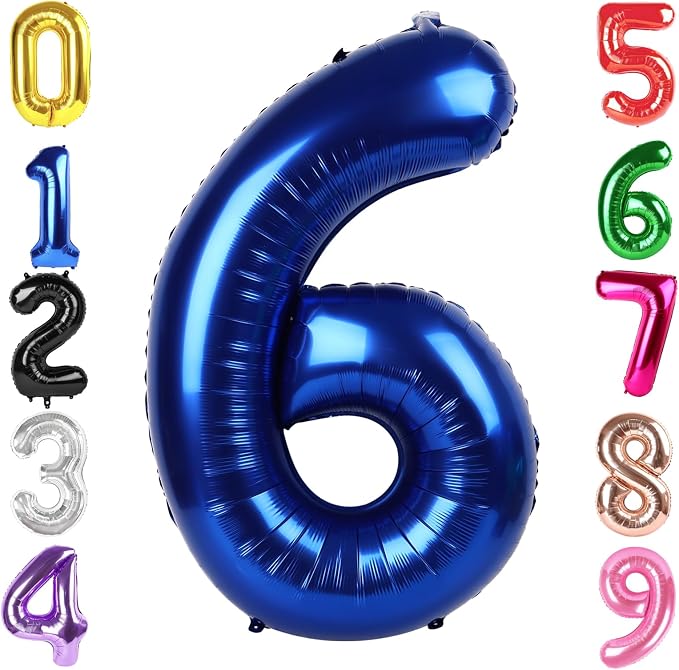 40 Inch Night Blue Number 6 Balloon, 6th Blue Birthday Party Decorations | 40 by Hadoife