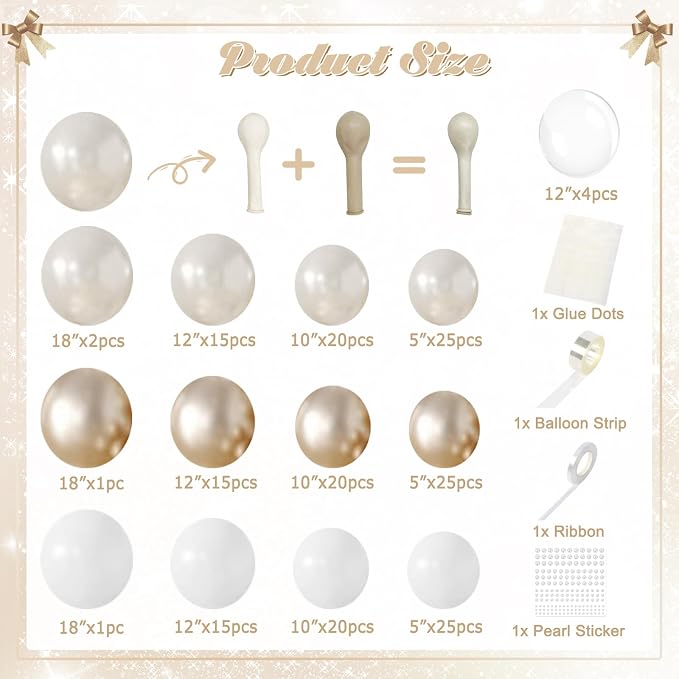 CROSSFINGERS Pearl Champagne Gold and White Balloon Garland Arch Kit | Double - Image 5