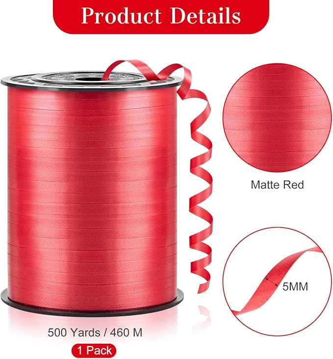 Red Curling Ribbon, 500 Yards, 1/5 Inch | - Image 2