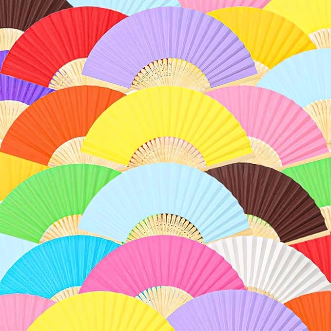 JOHOUSE 12 PCS Color Paper Fans Handheld, 8.3 Inch Foldable Hand Fan | Rainbow by JOHOUSE