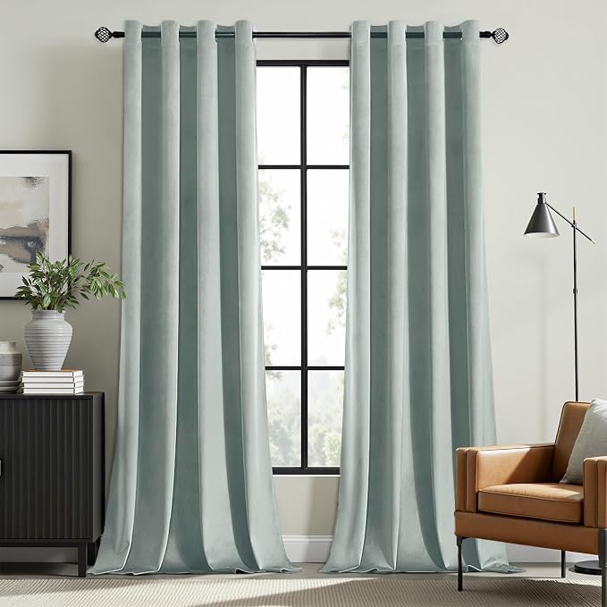 MIULEE Velvet Curtains Misty Blue 52 x 90 Inch Length Set of 2 | Grommet Drapes by MIULEE